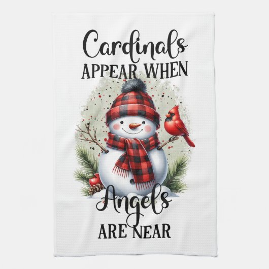 Linge De Cuisine Snowman et Cardinal avec citation Angel (Vertical)