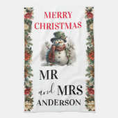 Linge De Cuisine Snowman mignon voeux de Noël Papier Napkin (Vertical)