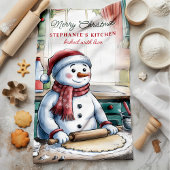 Linge De Cuisine Snowman Rolling Dough Noël personnalisé