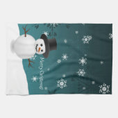 Linge De Cuisine Snowman turquoise Winter Scène Noël Cuisine Servie (Horizontal)