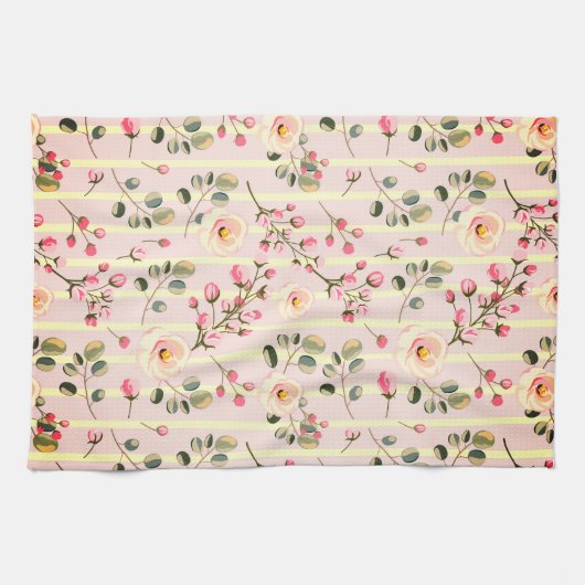 Linge De Cuisine Soft Pink Floral Stripe Pattern (Horizontal)