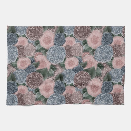 Linge De Cuisine Soft Romance Peony Motif - Muet rose et blues (Horizontal)