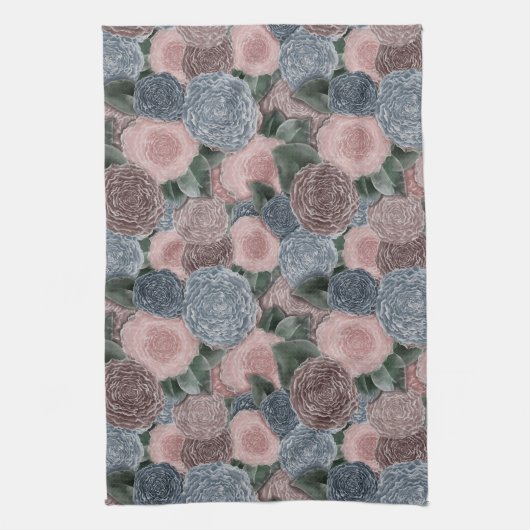 Linge De Cuisine Soft Romance Peony Motif - Muet rose et blues (Vertical)