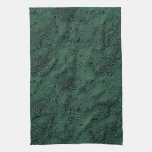 Linge De Cuisine Soie Moire Petit Motif en Vert Forêt