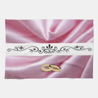 Linge De Cuisine Soie rose Avec Bagues Mariages