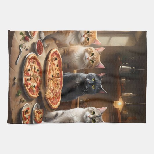 Linge De Cuisine Soirée Pizza Chat, (Horizontal)