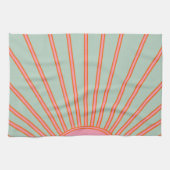 Linge De Cuisine Soleil Lever Vert Et Rose Abstrait Retro Soleil (Horizontal)