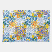Linge De Cuisine soleil méditerranéen, fleurs, citron, moitié lune, (Horizontal)