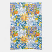 Linge De Cuisine soleil méditerranéen, fleurs, citron, moitié lune, (Vertical)