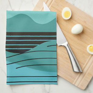 Linge De Cuisine Soleil Montagne Géométrique Abstraite avec Bordure