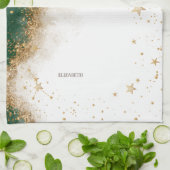 Linge De Cuisine Soleil Or Céleste Et Étoiles Lune Vert (Plié)