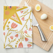 Linge De Cuisine Soleils Boho & Vignes Fleurs Rose Jaune (Quart Plié)