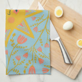 Linge De Cuisine Soleils Boho & Vignes Fleurs Rose Jaune Bleu (Quart Plié)