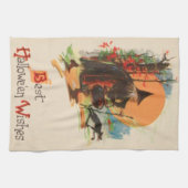 Linge De Cuisine Sorcière Cauldron Pleine lune Chat Noir (Horizontal)