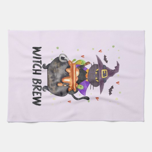 Linge De Cuisine Sorcière - Chat portant une sorcière (Horizontal)