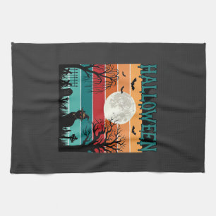Linge De Cuisine Sorcière de Halloween Chat Toile d'araignée Lune C