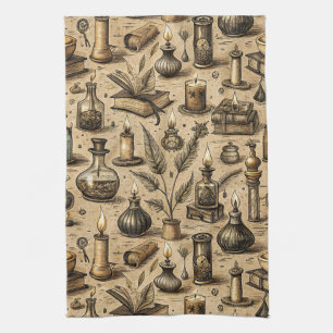 Linge De Cuisine Sorcière Sépia Alchimie Livres Potion Vintage