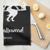 Linge De Cuisine Sorcière Sur Un Broom Noir Et Blanc Joyeux Hallowe (Quart Plié)