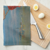 Linge De Cuisine Sorcière volant avec chat noir la nuit d'Halloween (Quart Plié)