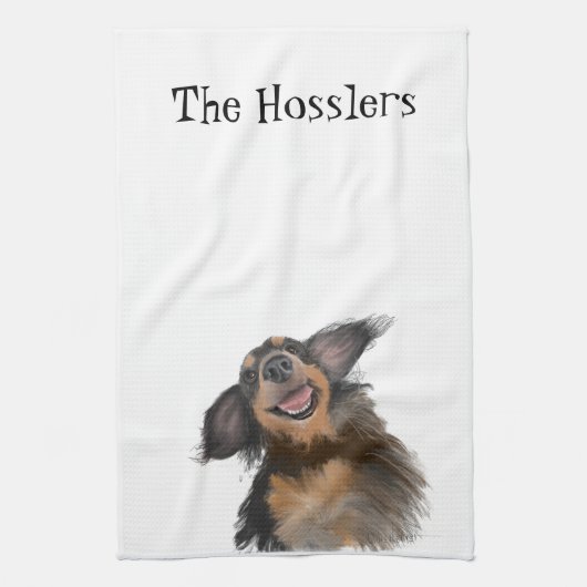Linge De Cuisine Sourire Long Haired Dachshund Art original (Vertical)