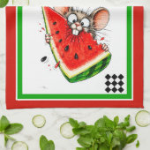 Linge De Cuisine Souris joyeuse mange pastèque (Plié)