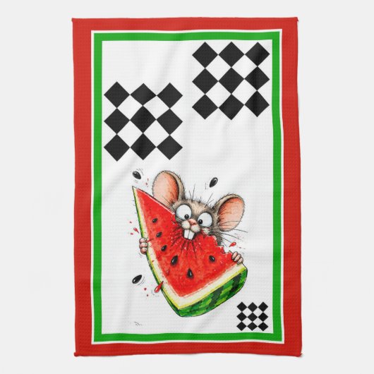 Linge De Cuisine Souris joyeuse mange pastèque (Vertical)