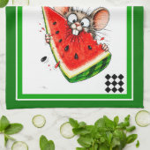 Linge De Cuisine Souris joyeuse mange pastèque (Plié)