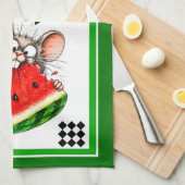 Linge De Cuisine Souris joyeuse mange pastèque (Quart Plié)