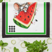 Linge De Cuisine Souris joyeuse mange pastèque (Plié)