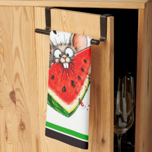 Linge De Cuisine Souris joyeuse mange pastèque