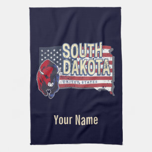 Linge De Cuisine South Dakota États-Unis Retro State Map Vintage