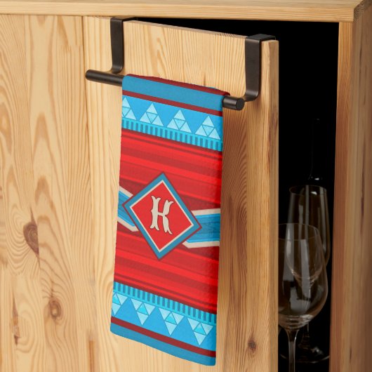 Linge De Cuisine Southwest River Canyon Red Turquoise Monogrammed (Pliage en tiers)