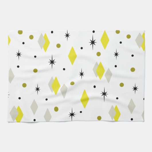 Linge De Cuisine Space Age Diamonds Yellow Gray White (Horizontal)