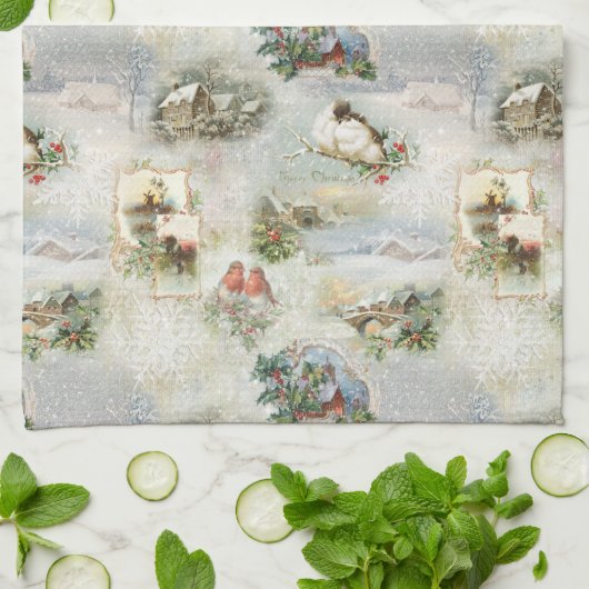 Linge De Cuisine Sparkly Rustic Christmas Winter Scenes Collage (Plié)