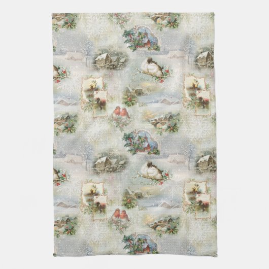 Linge De Cuisine Sparkly Rustic Christmas Winter Scenes Collage (Vertical)