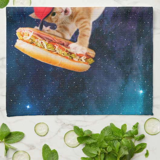 Linge De Cuisine Spatiale chat avec casquette et sac à dos (Plié)