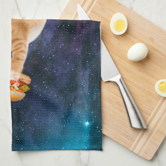 Linge De Cuisine Spatiale chat avec casquette et sac à dos (Quart Plié)