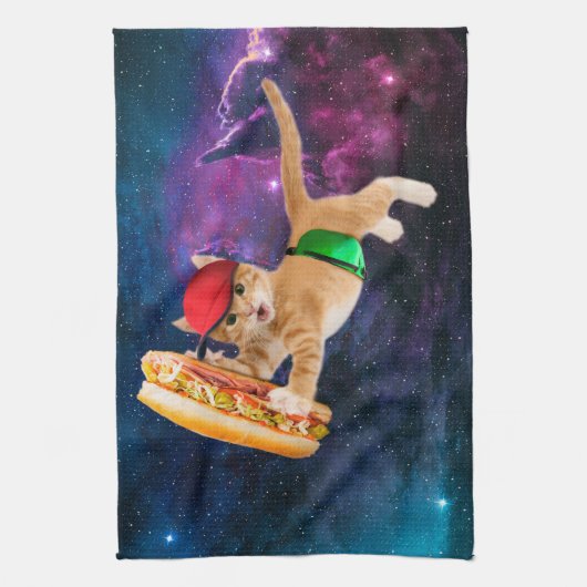 Linge De Cuisine Spatiale chat avec casquette et sac à dos (Vertical)