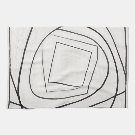 Linge De Cuisine Spirale Carrée Abstraite Noir Blanc (Horizontal)
