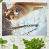 Linge De Cuisine Spitz Finlandais Laisser Neige Noël (Plié)