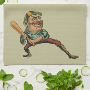Linge De Cuisine Sports Vintage, joueur de baseball en colère batte