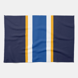 Linge De Cuisine Sporty Deep Blue Navy White Yellow Racing Stripes