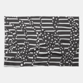 Linge De Cuisine Spots et bandes 2 en blanc sur noir (Horizontal)