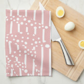 Linge De Cuisine Spots et bandes 2 - Rose et blanc (Quart Plié)