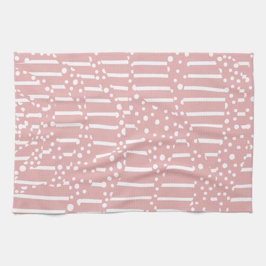 Linge De Cuisine Spots et bandes 2 - Rose et blanc (Horizontal)