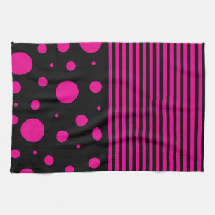 Linge De Cuisine Spots et rayures en Magenta et noir