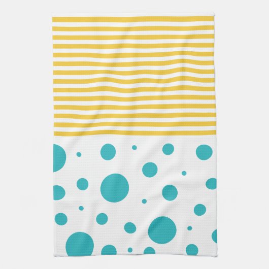 Linge De Cuisine Spots et rayures - Turquoise et Jaune (Vertical)