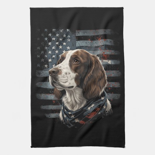Linge De Cuisine Springer Spaniel Chien Drapeau Américain (Vertical)
