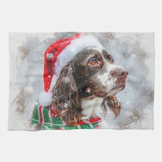 Linge De Cuisine Springer Spaniel Chien Noël Festif (Horizontal)