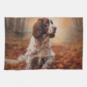 Linge De Cuisine Springer Spaniel dans les feuilles d'automne qui t